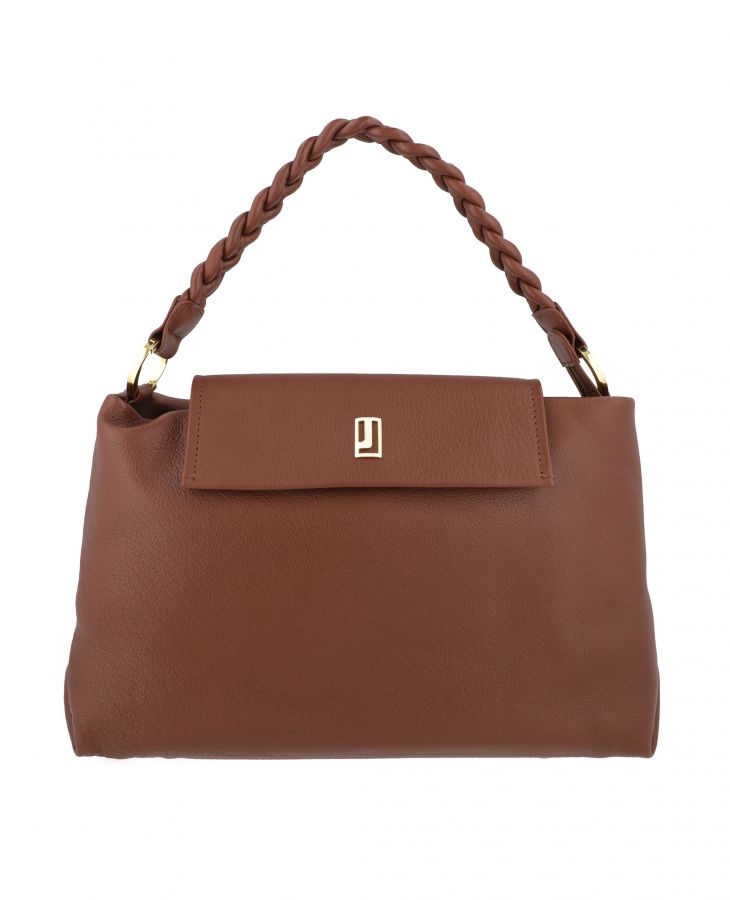 Soft Brown  leather handbag with woven handle