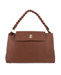 Soft Brown  leather handbag with woven handle