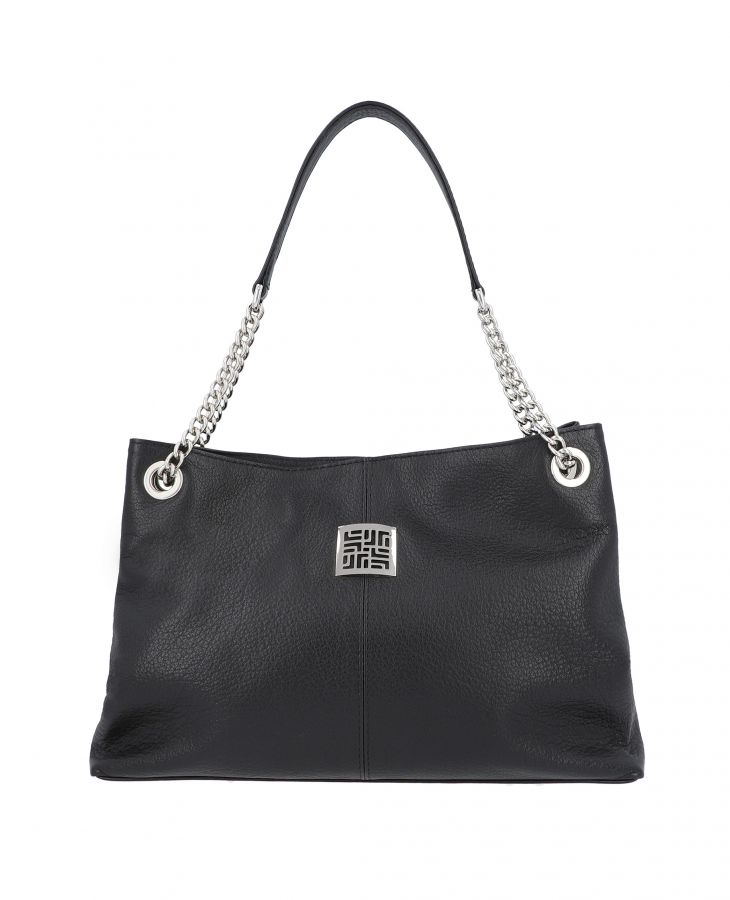 Stylish Black leather tote with zipper