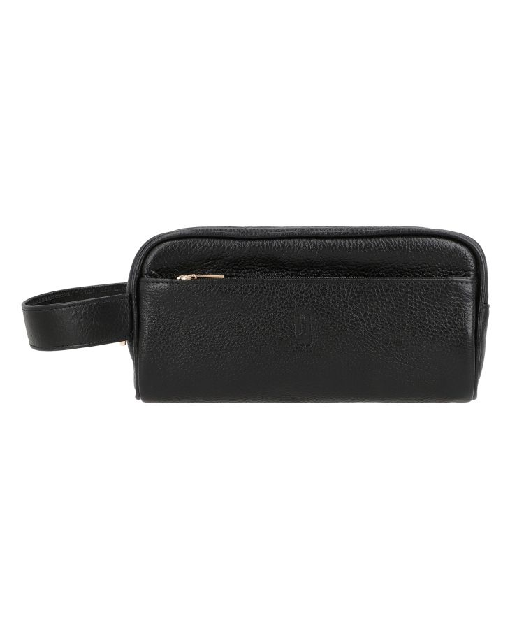 Black Leather travel pouch with zipper